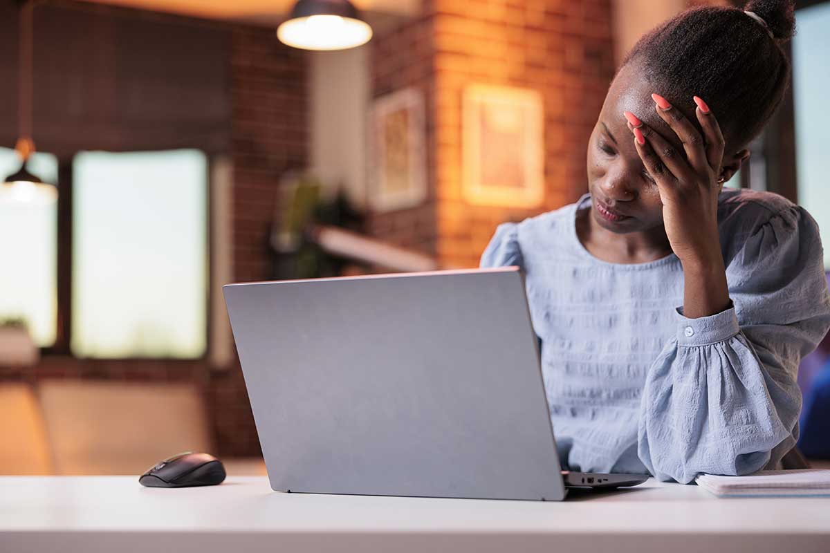 stressed young female burnout employee